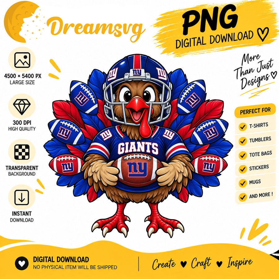 New York Giants Turkey Thanksgiving Football Fan PNG