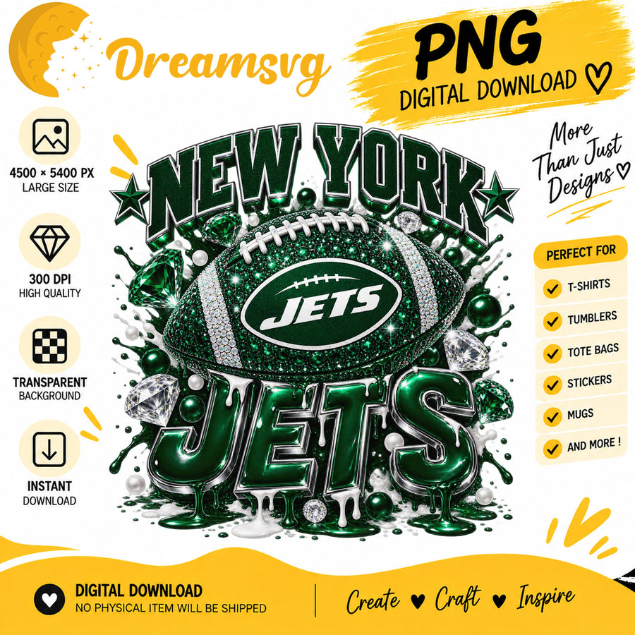 New York Jets Bling Glitter Football Sublimation PNG