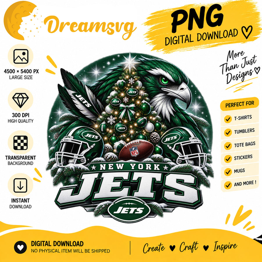 New York Jets Christmas PNG, Football Holiday Tree Design