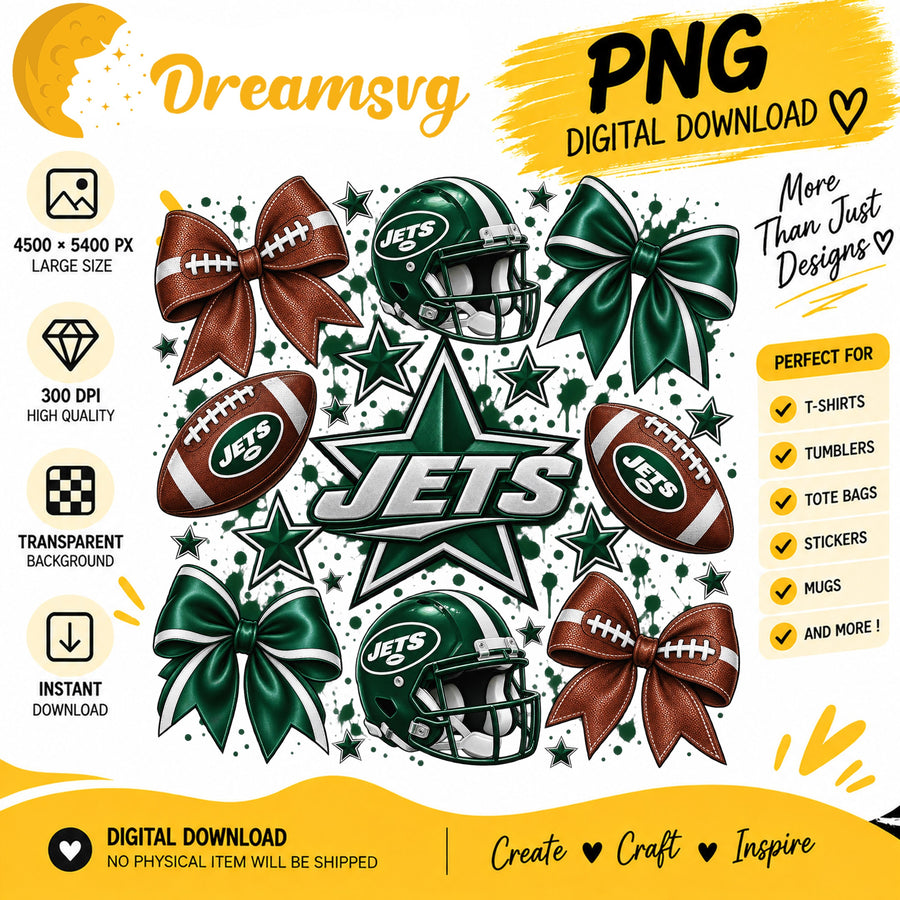 New York Jets Coquette Bow Football Helmet Stars PNG