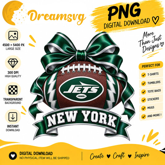 New York Jets Coquette Bow Football Sublimation Design PNG