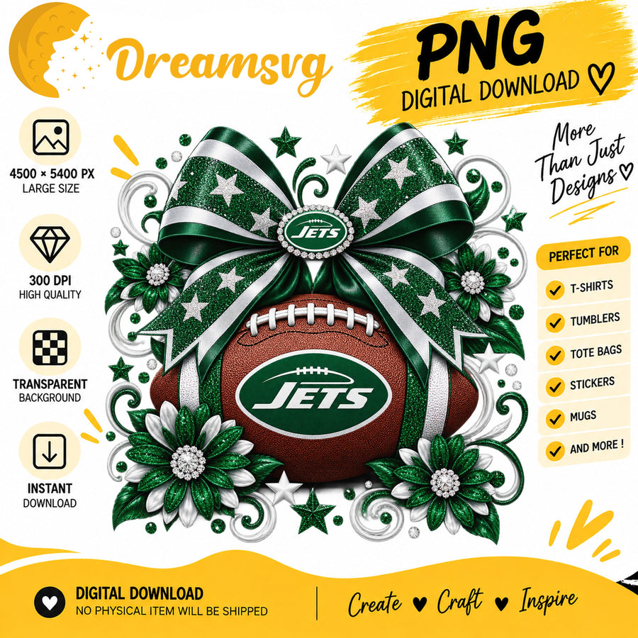 New York Jets Coquette Bow Football Sublimation PNG
