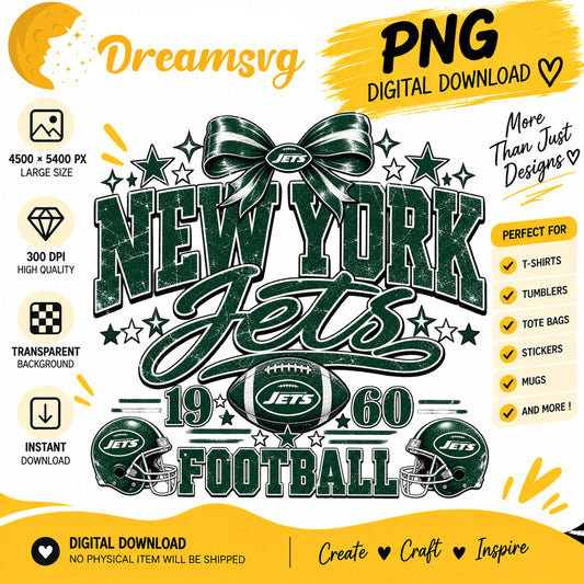 New York Jets Coquette Bow NFL Football 1960 PNG