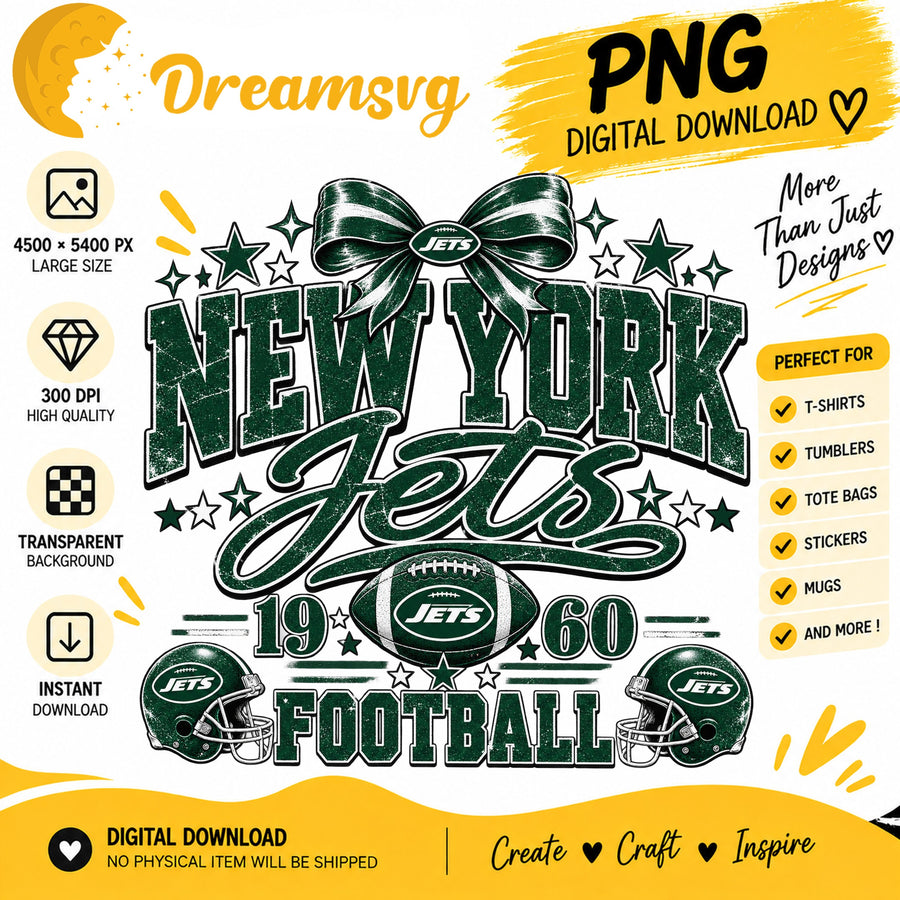 New York Jets Coquette Bow NFL Football 1960 PNG