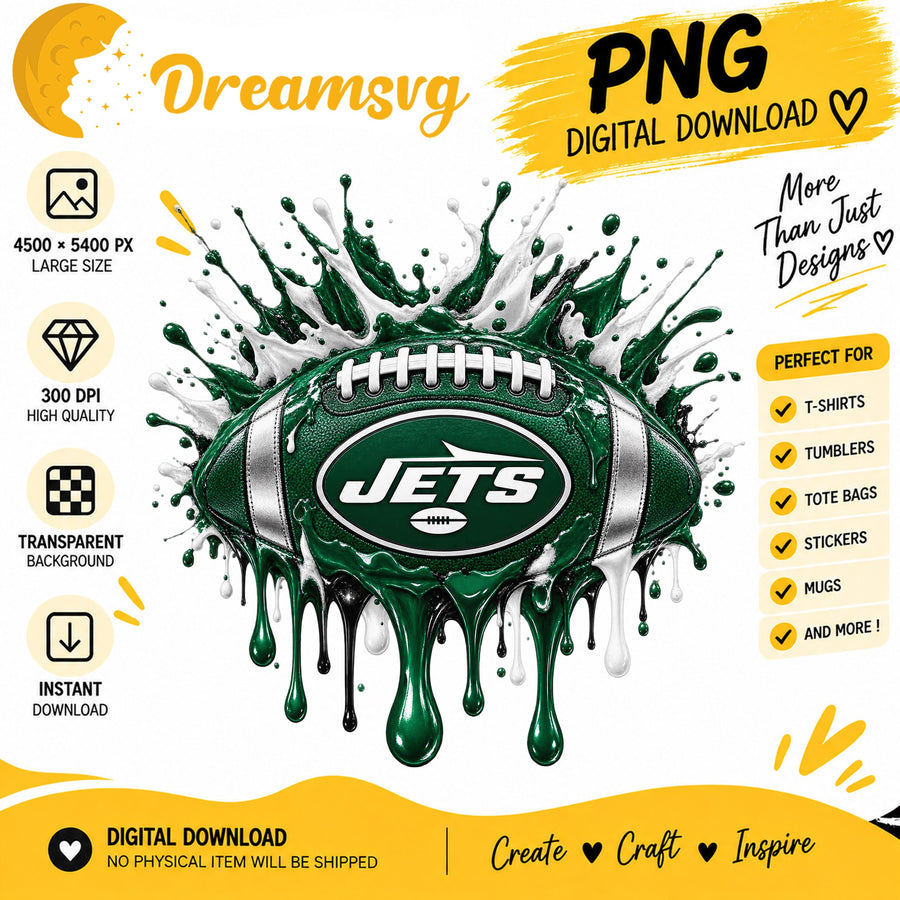 New York Jets Dripping Paint Splash Football PNG