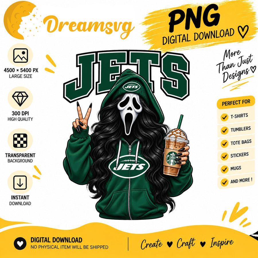 New York Jets Ghost Face Halloween Football Fan Girl PNG