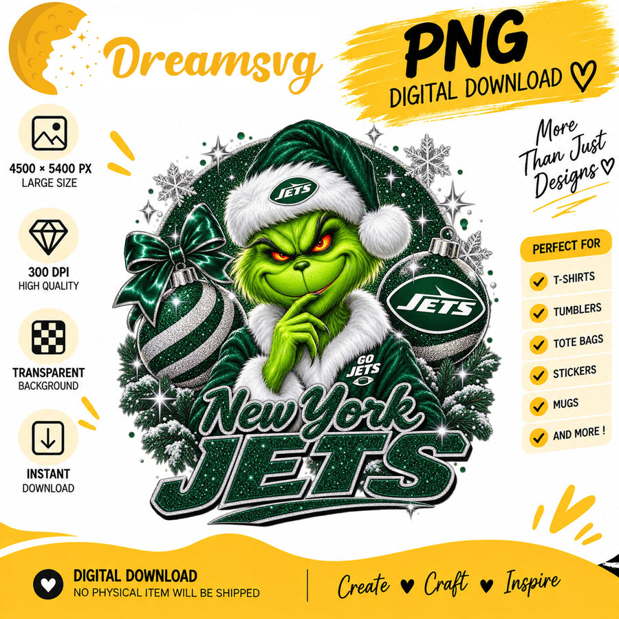 New York Jets Grinch Santa Christmas Football PNG