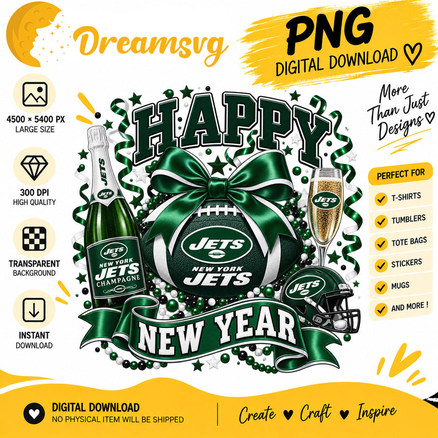 New York Jets Happy New Year PNG, Football Champagne Clipart
