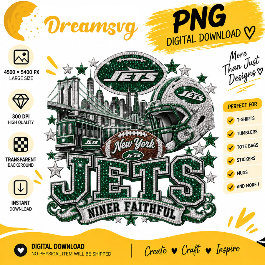 New York Jets Niner Faithful Glitter Football City PNG