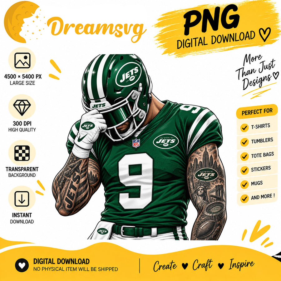 New York Jets Tattooed Football Player Sublimation PNG