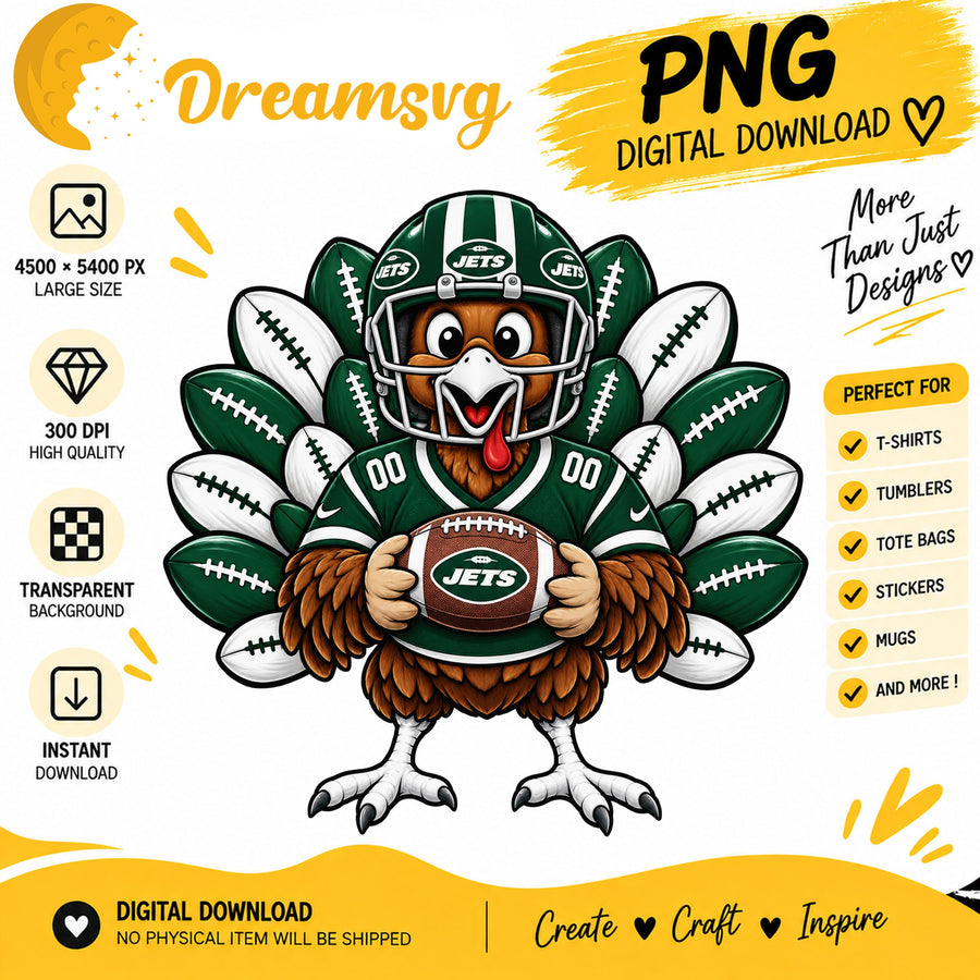 New York Jets Turkey Thanksgiving Football Fan PNG