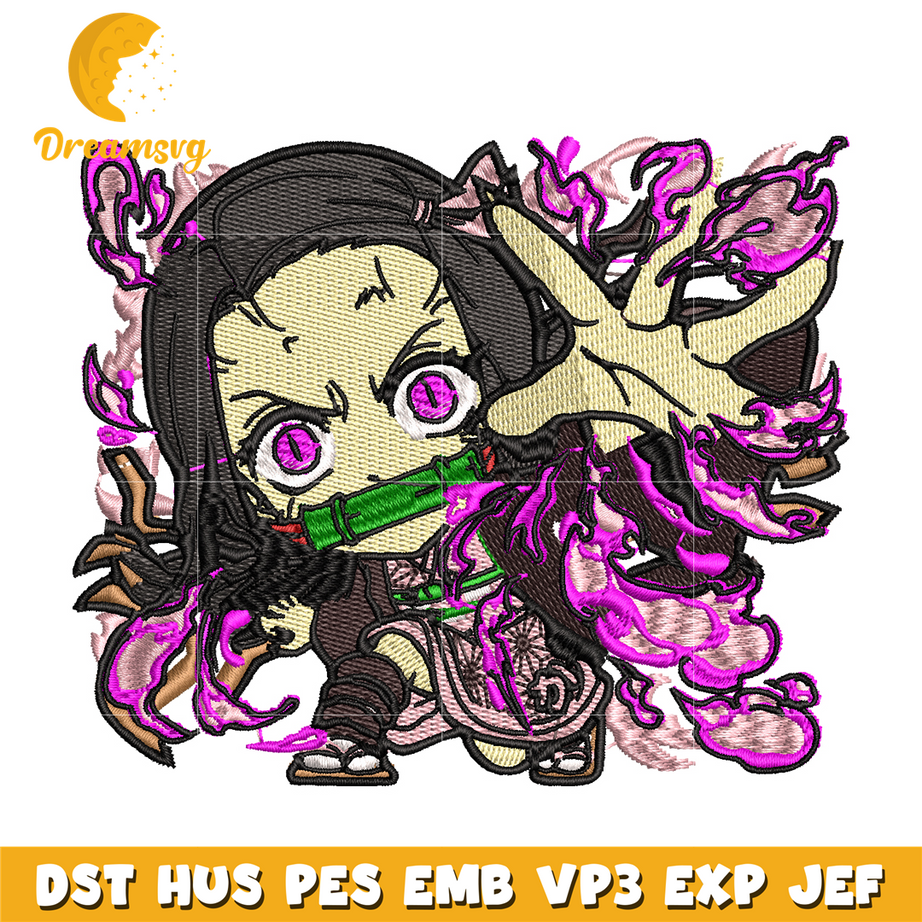 Nezuko demon chibi embroidery design