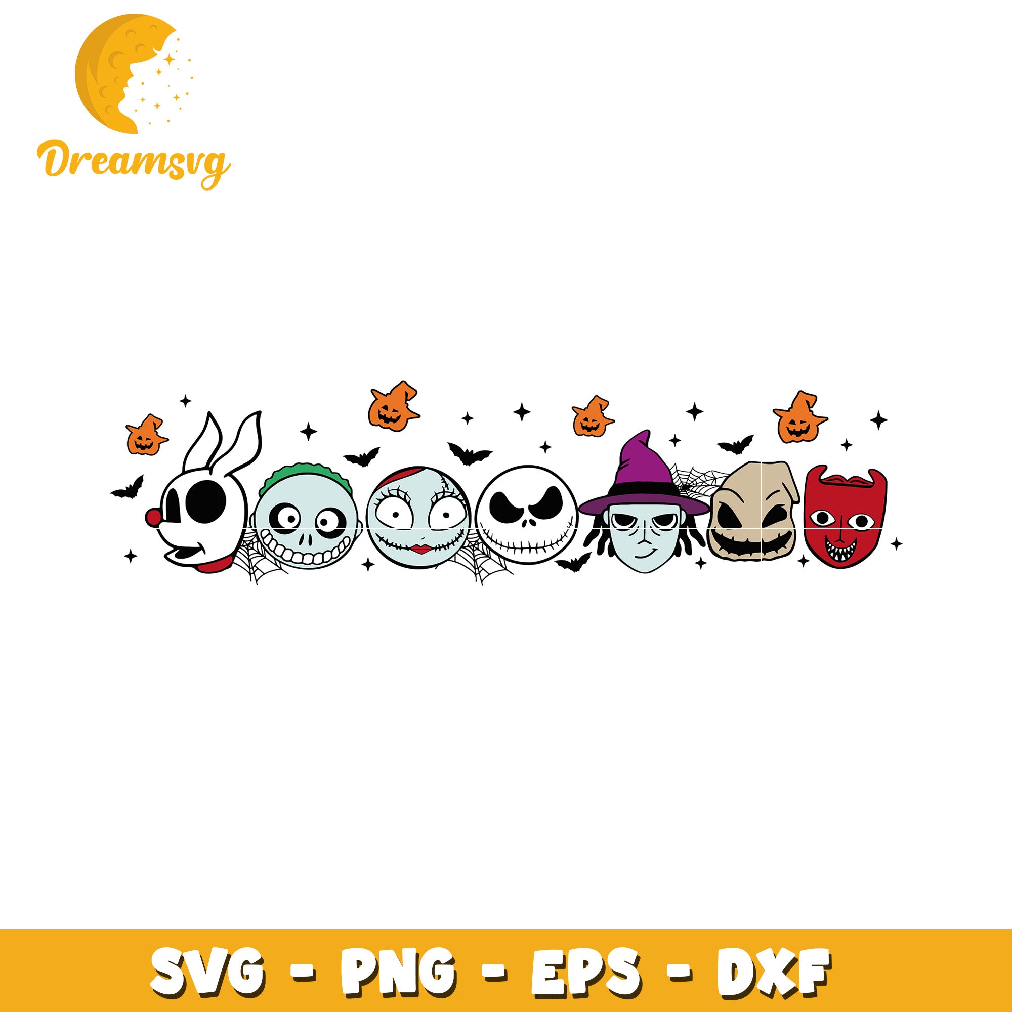 Nightmare before Christmas heads svg, Halloween movies characters svg