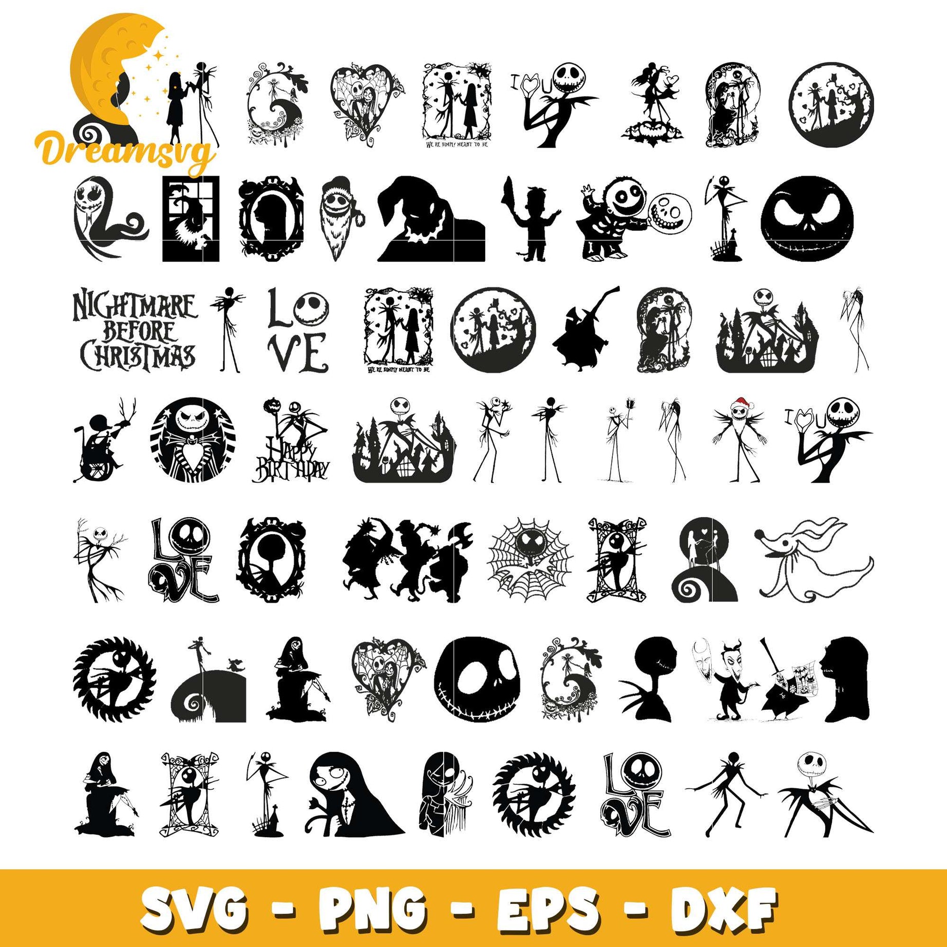 Nightmare before christmas black white bundle svg, jack skellington​ svg