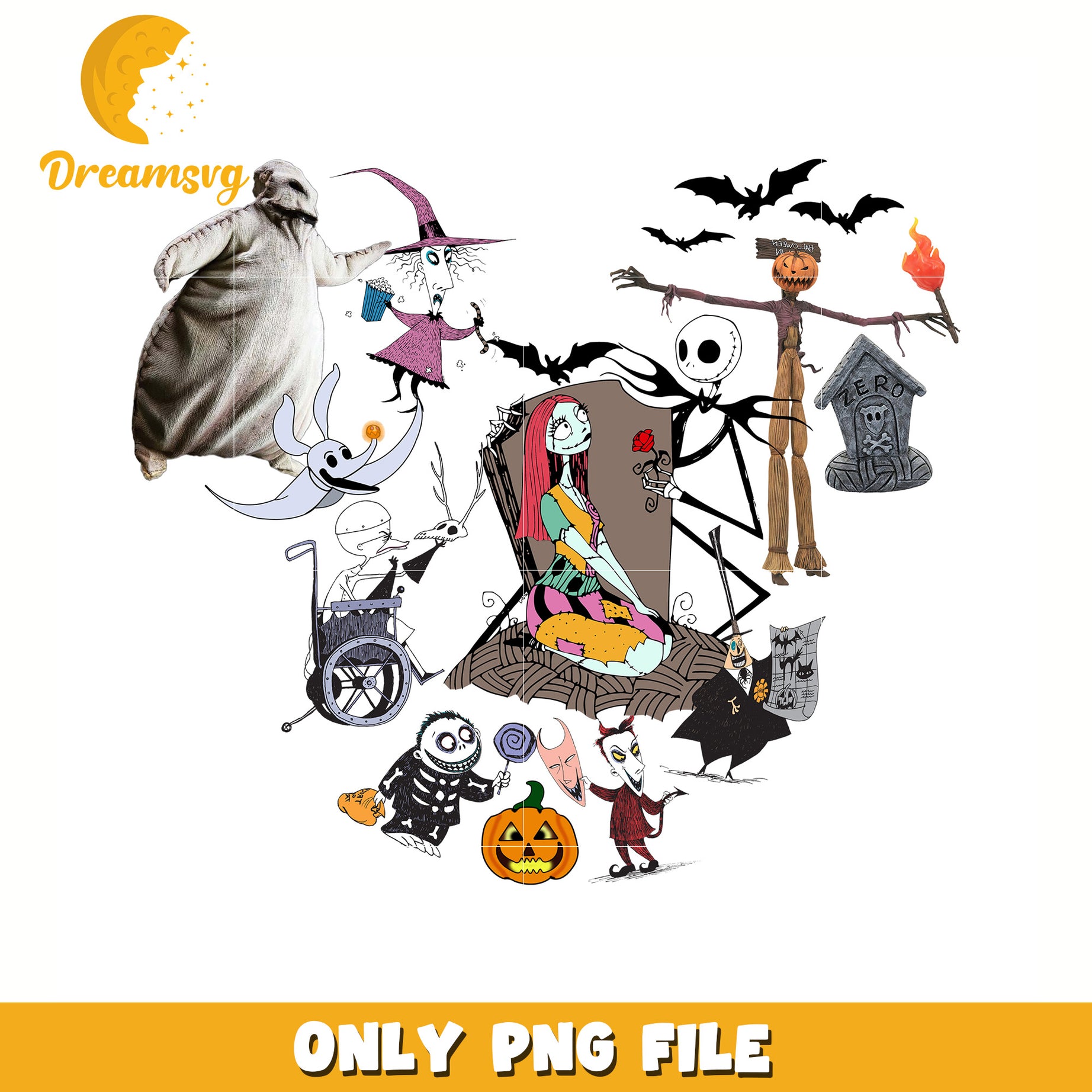 Nightmare on main street characters png, halloween decor png, halloween characters png