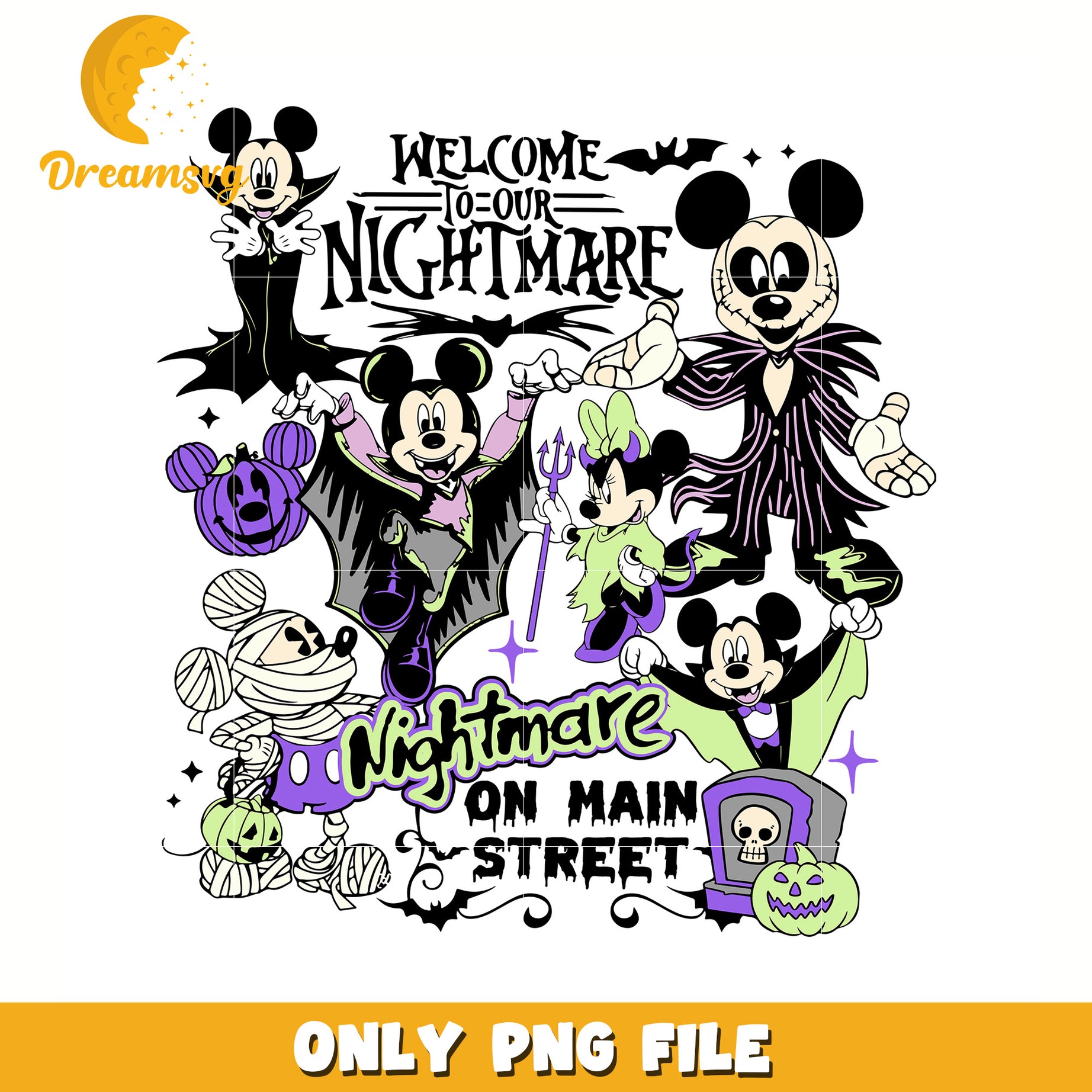 Nightmare on main street mickey mouse png, halloween png, trick or treat png