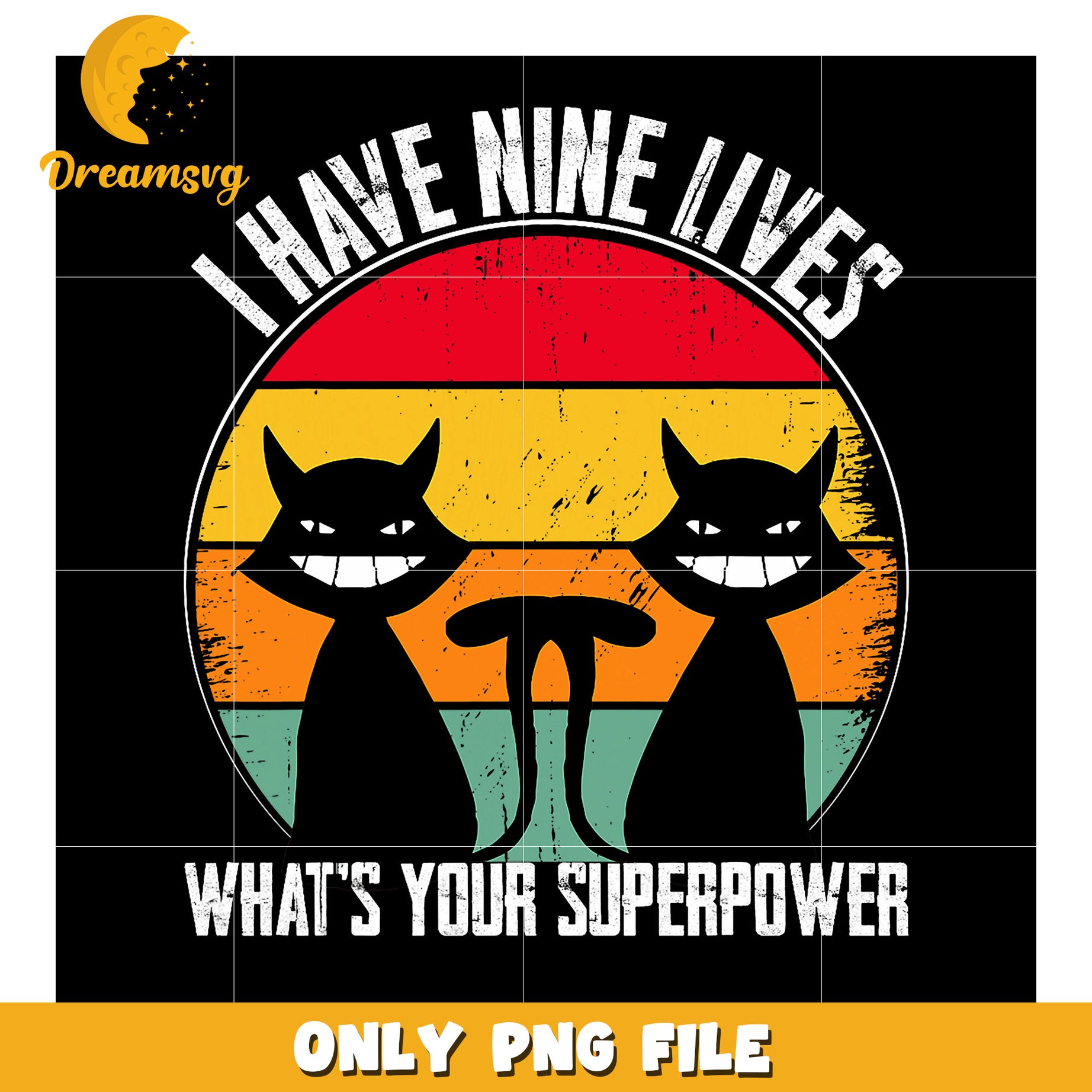 Nine Lives Cat PNG Vintage Retro Design