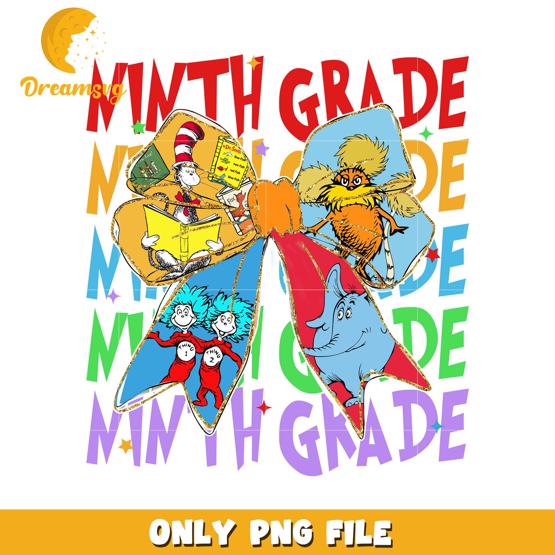 Ninth Grade Dr Seuss Bow PNG Sublimation
