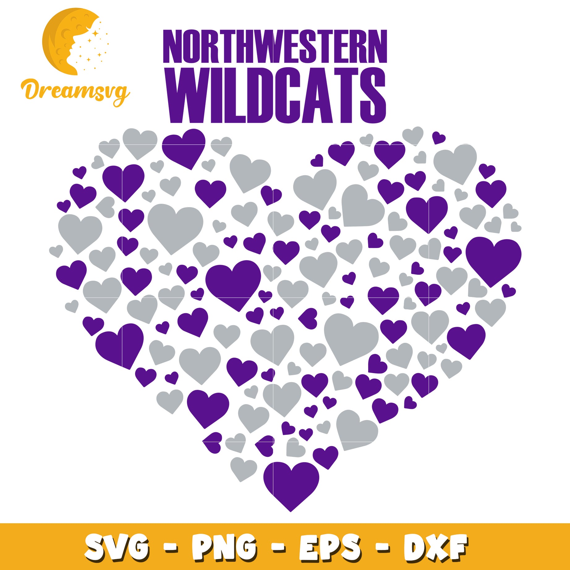 Northwestern Wildcats Heart SVG PNG EPS DXF