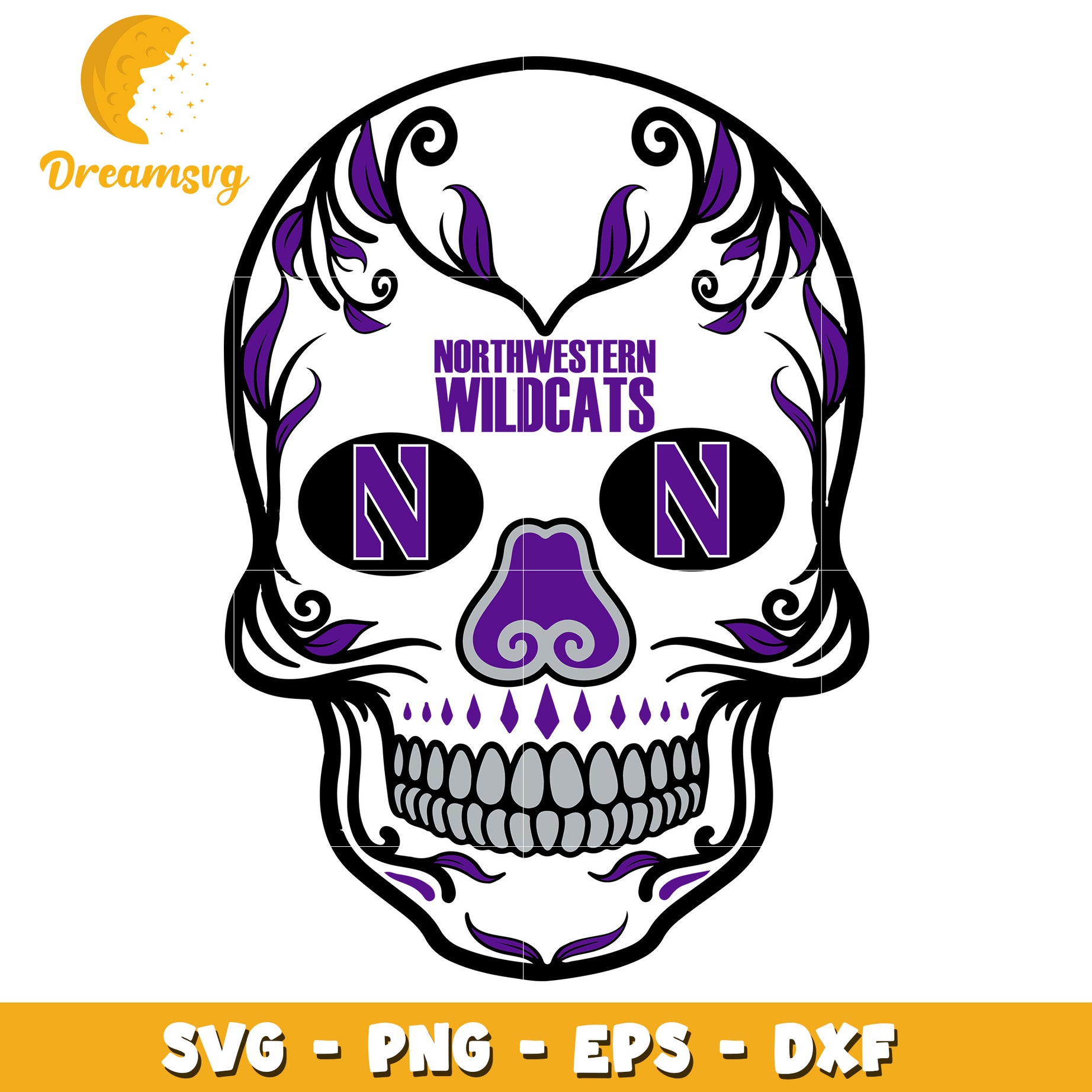 Northwestern Wildcats Sugar Skull SVG Cut File