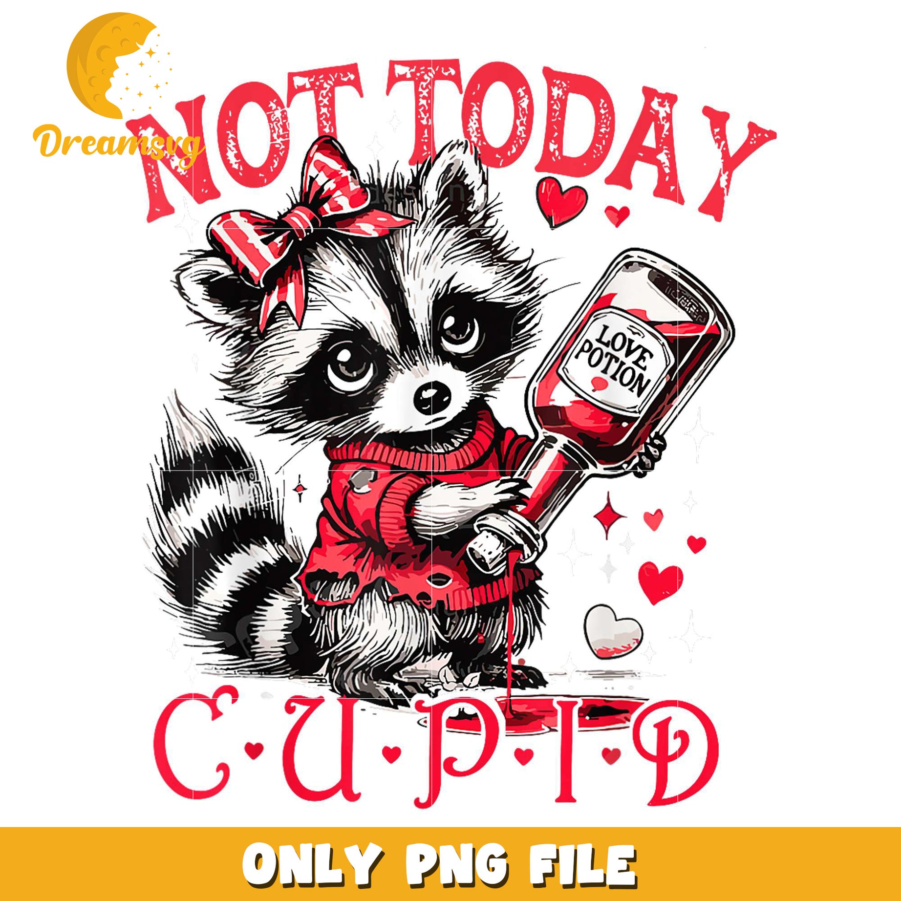 Not today cupid png, funny raccoon png, valentines day raccoon png