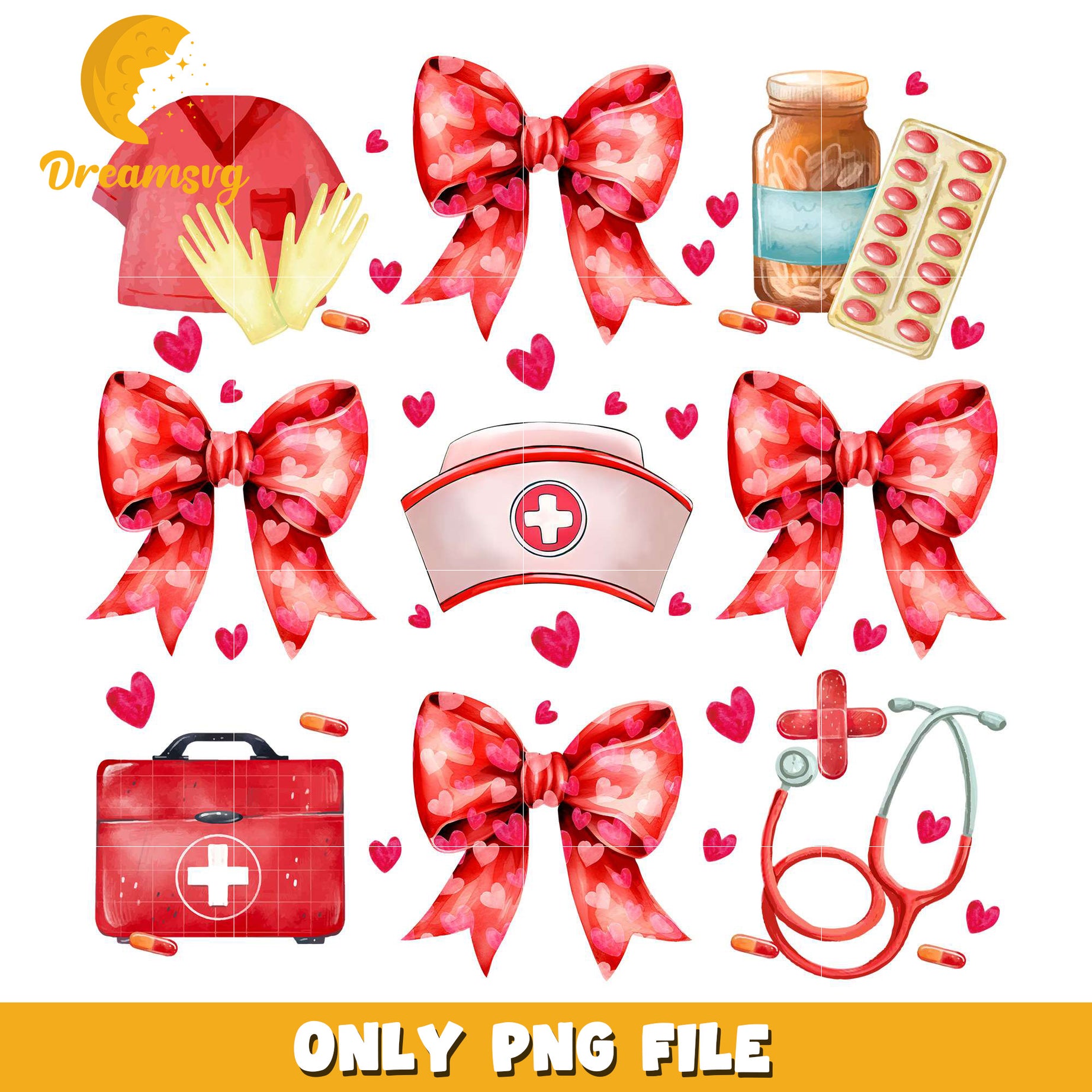 Nurse and coquette bow valentine png, coquette bow png