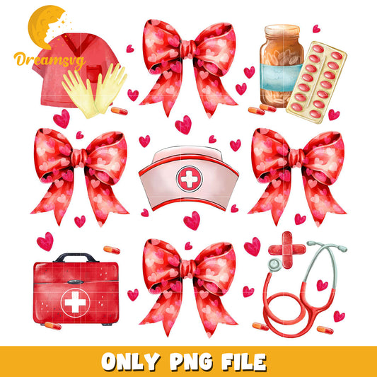 Nurse and coquette bow valentine png, coquette bow png
