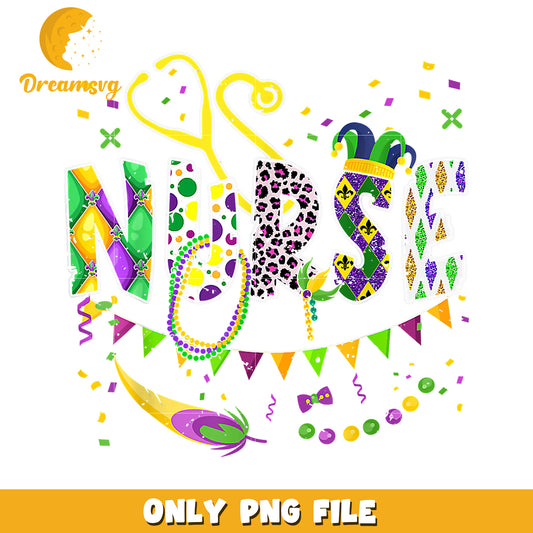 Nurse mardi gras font design png, mardi gras vacation png