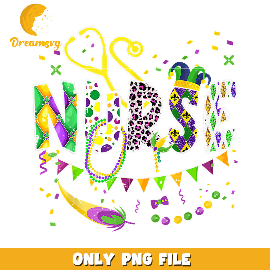 Nurse mardi gras font design png, mardi gras vacation png