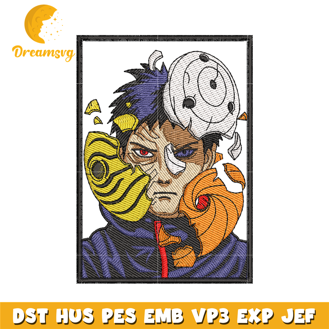 Obito Uchiha broken mask embroidery design, Naruto embroidery