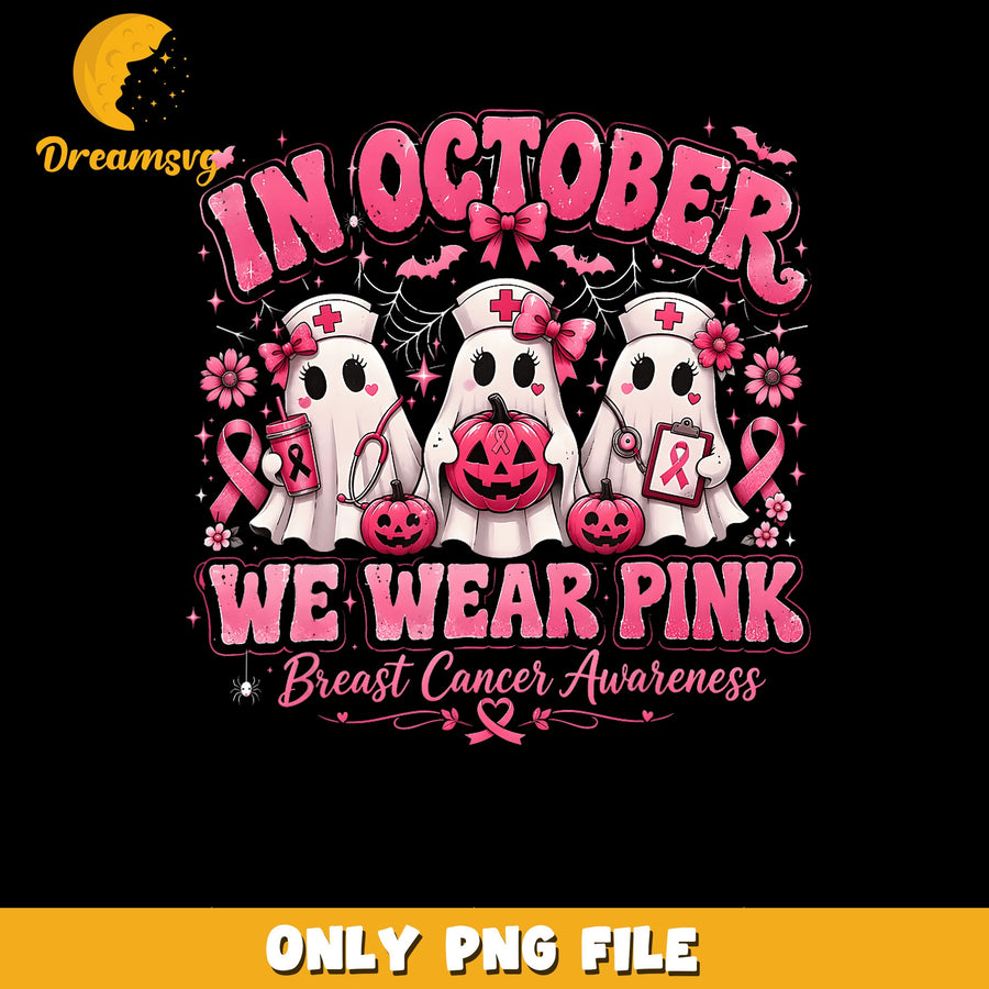 October Awareness PNG, Ghosts Design, Breast Cancer PNG
