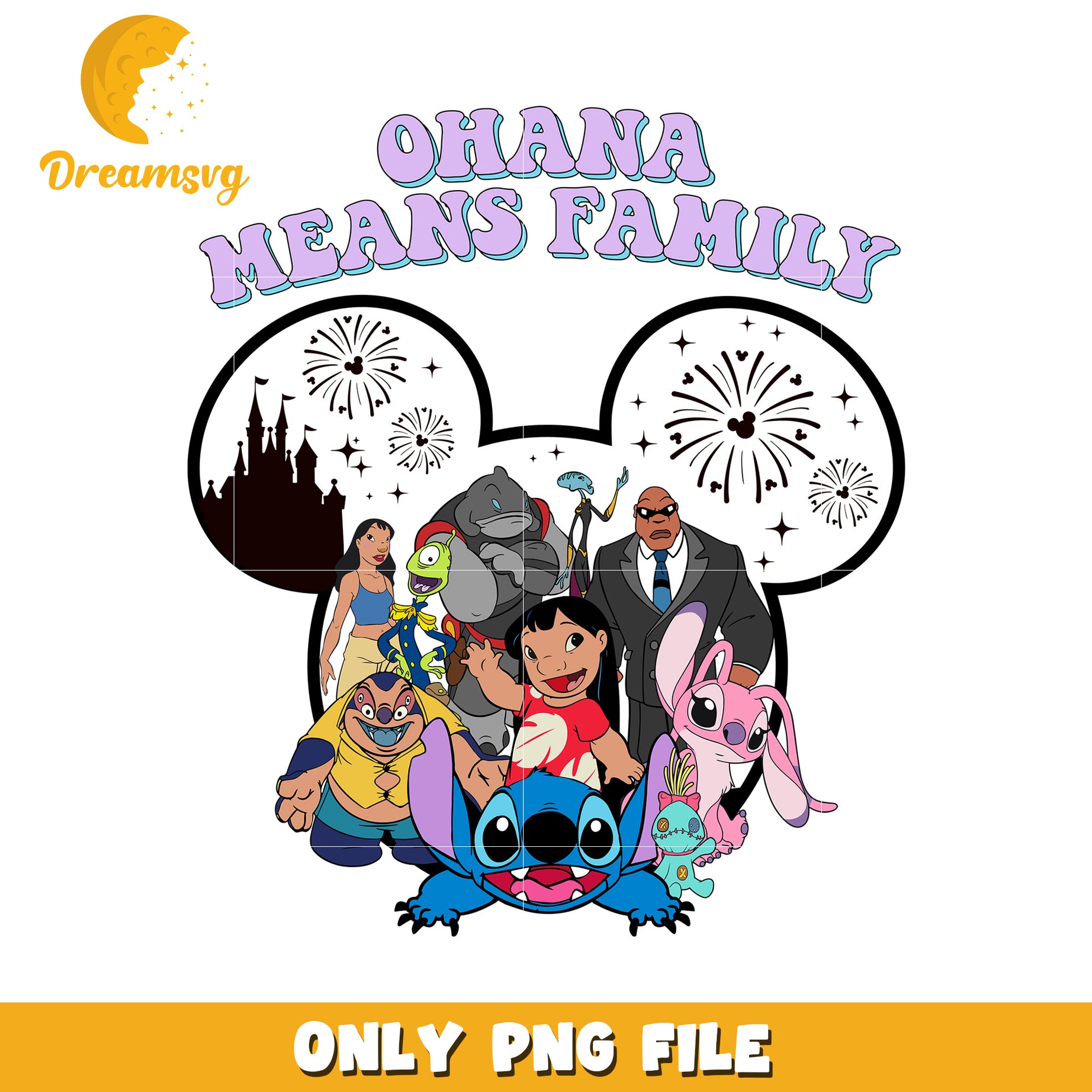 Ohana Means Family, Disney PNG File, Cartoon Character Design, Fun