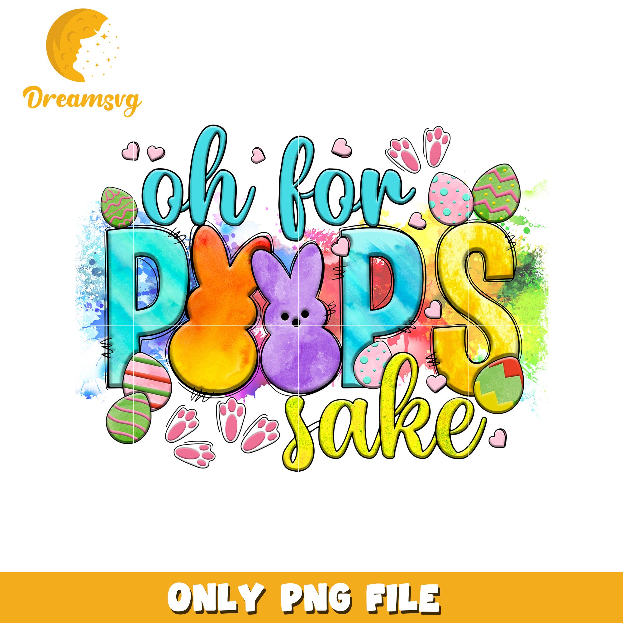 Oh for peeps for sake colorful design png, happy easter png