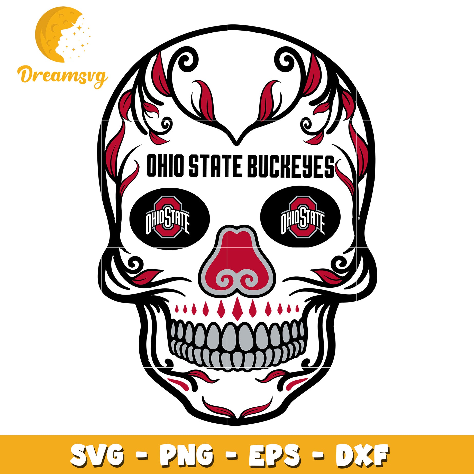 Ohio State Sugar Skull SVG PNG EPS DXF