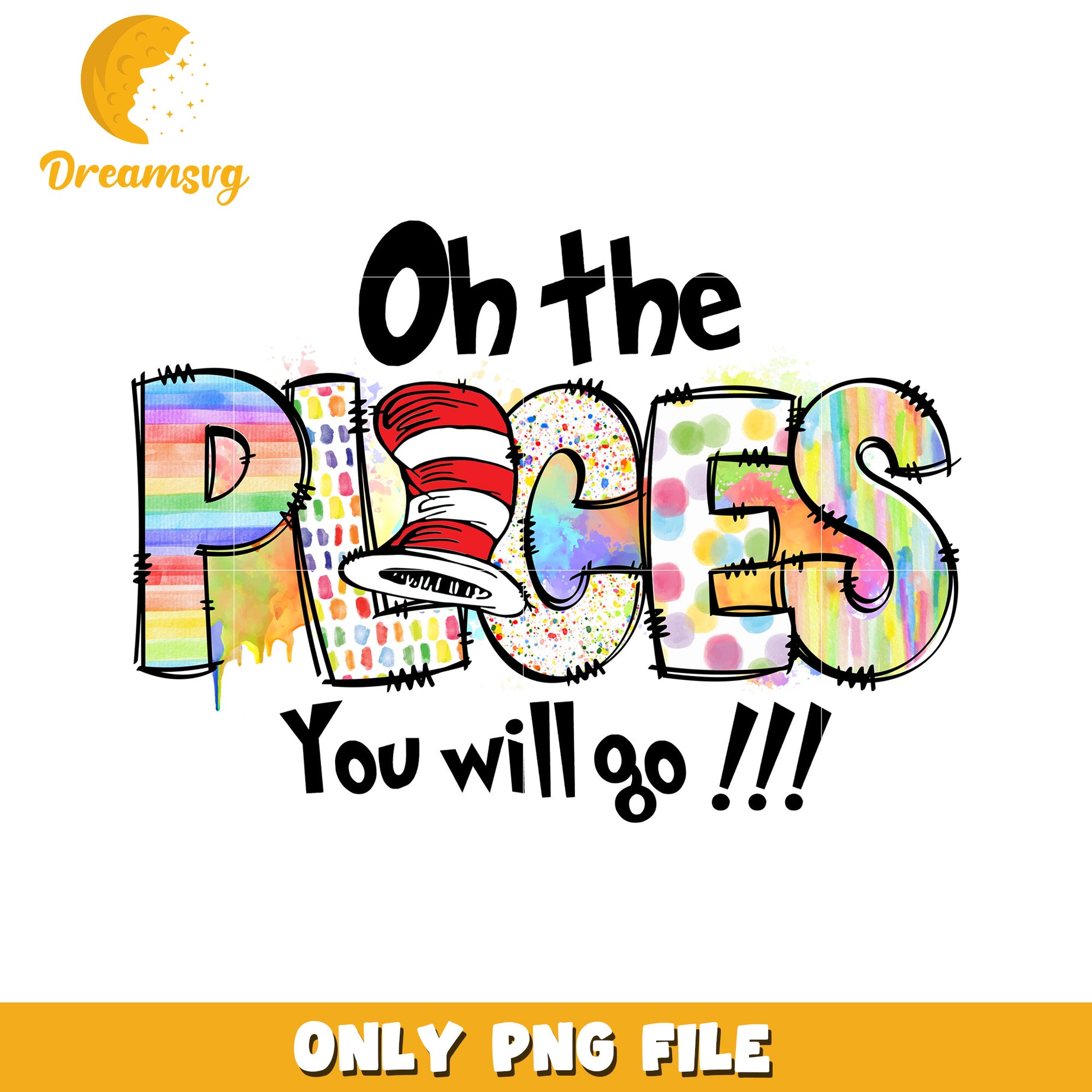 Oh the Places You Will Go Colorful PNG Art Design