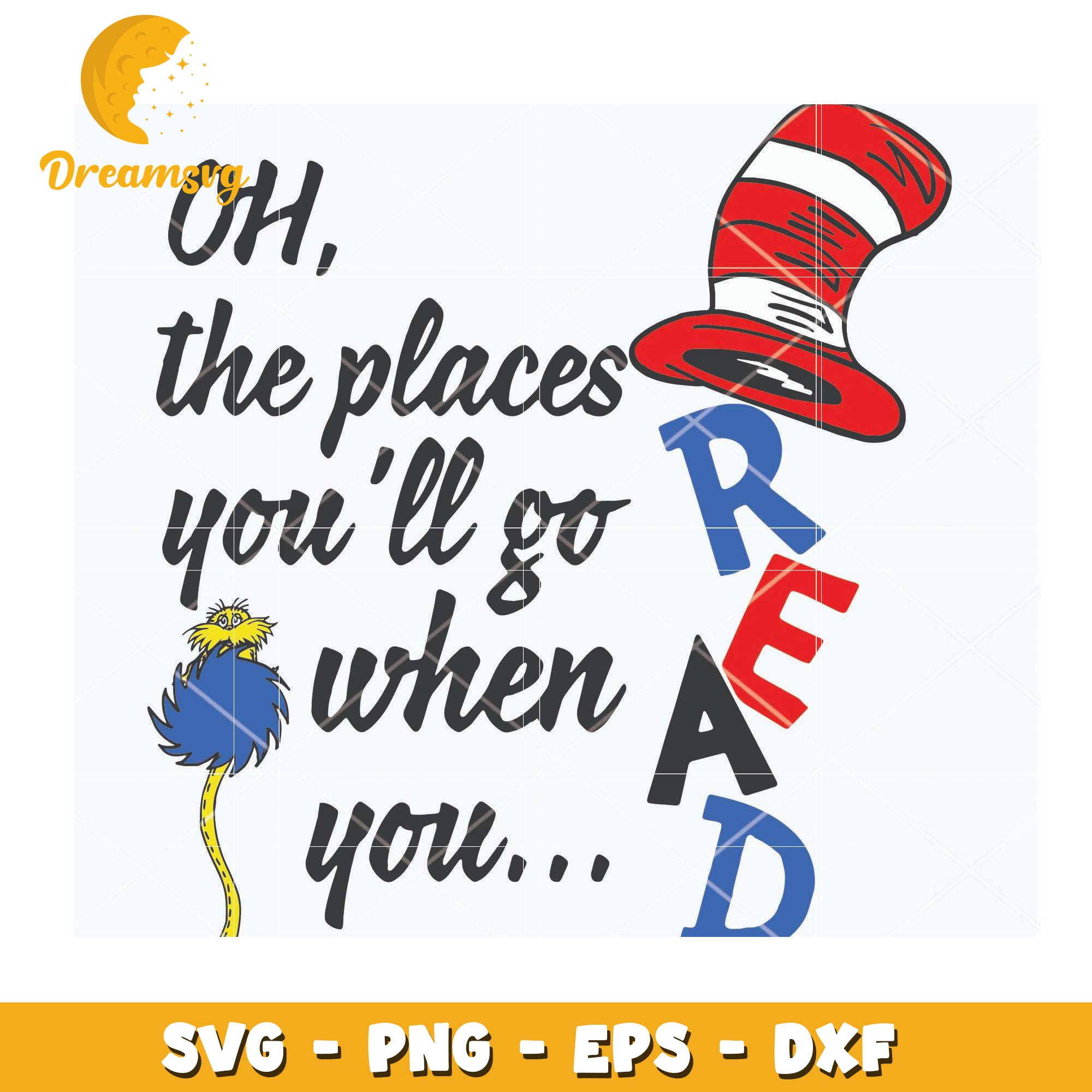 Oh the Places Youll Go When You Read SVG Instant Download Art