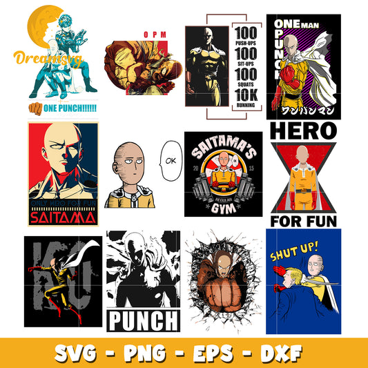 Saitama's regular gym bundle svg, One punch man character svg