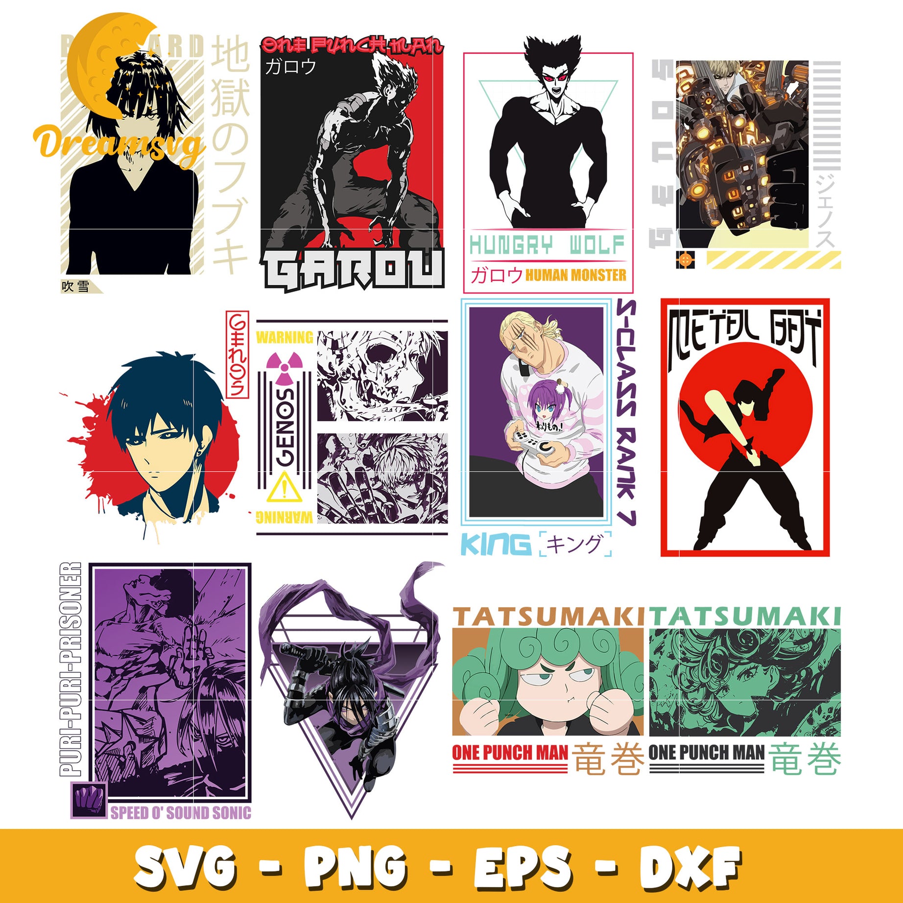 tatsumaki character bundle svg, One punch man characters svg