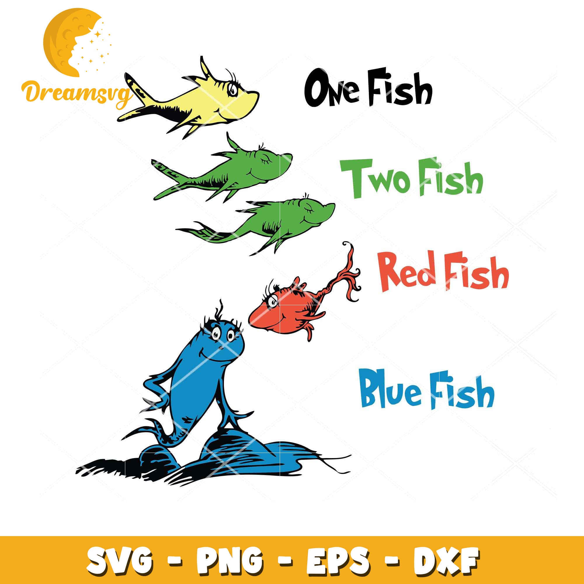 One Fish Two Fish Red Fish Blue Fish SVG