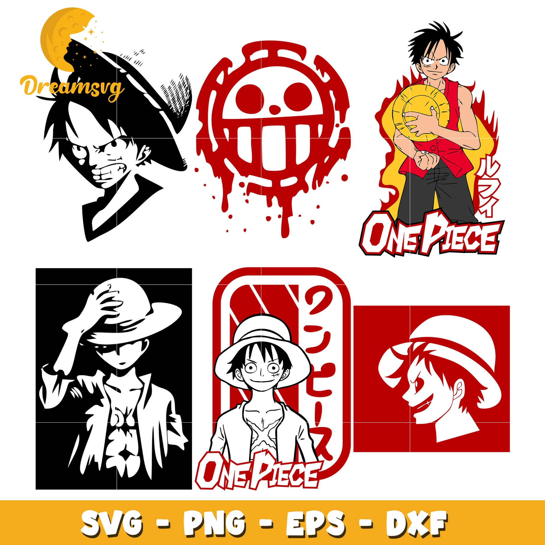 One piece Luffy character bundle svg, one piece cast svg