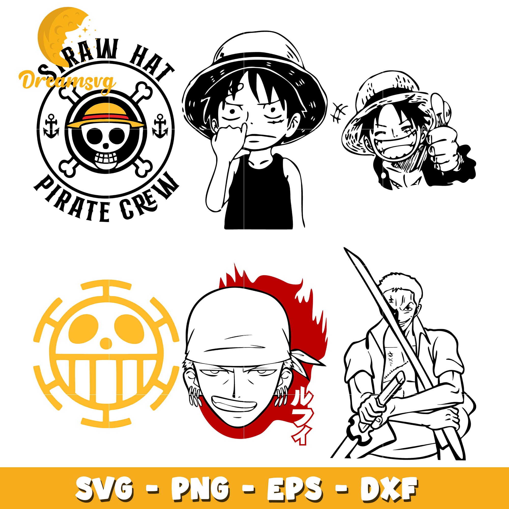 Straw hat pirate crew bundle svg, Luffy and Zoro svg, anime svg