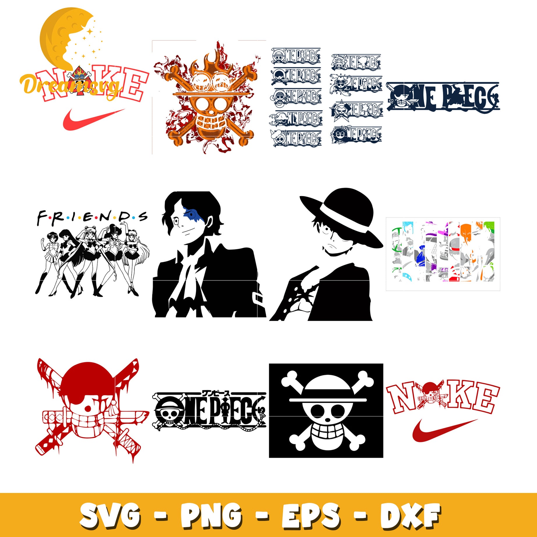 Mugiwara jolly roger bundle svg, Luffy character svg, anime svg