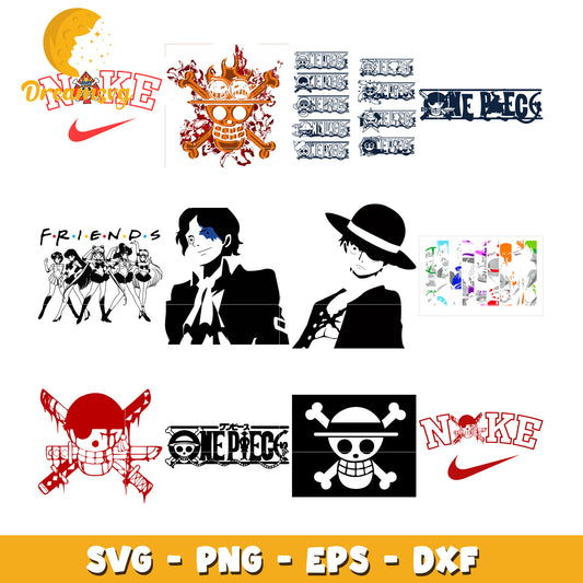 Mugiwara jolly roger bundle svg, Luffy character svg, anime svg