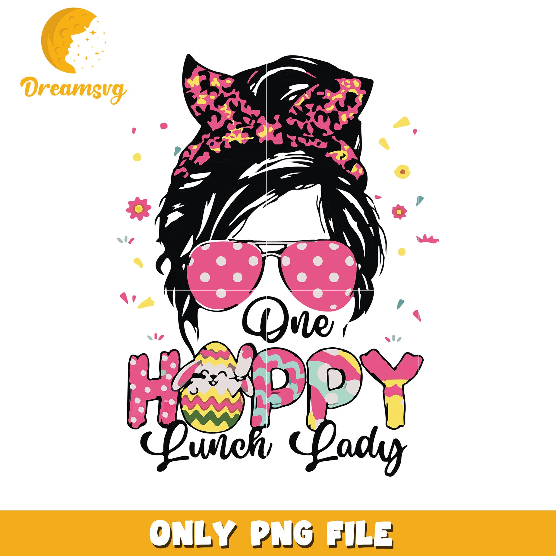 One hoppy lunch lady png, messy bun png, easter day png