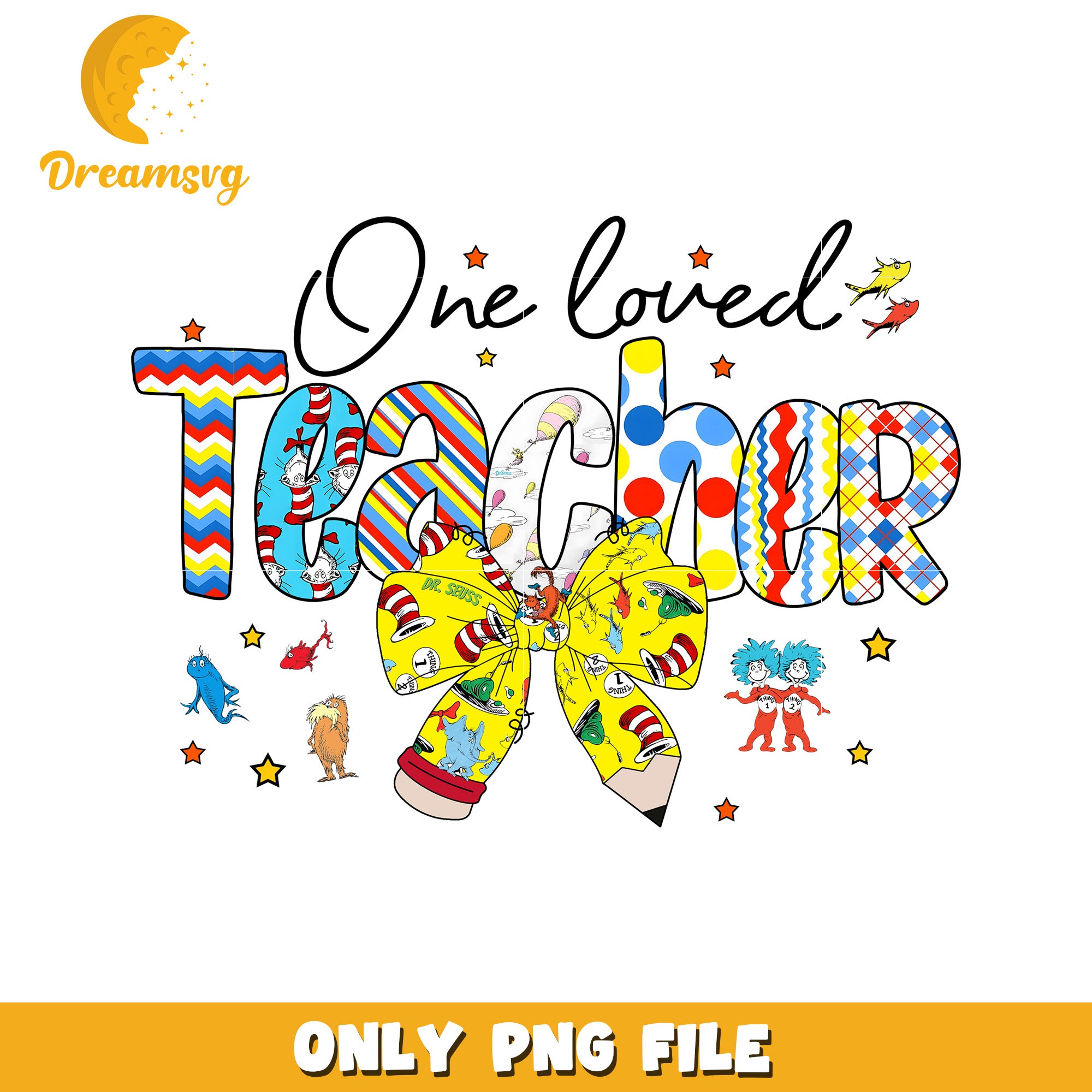 One loved teacher vintage bow png, dr seuss bow png, teacher png