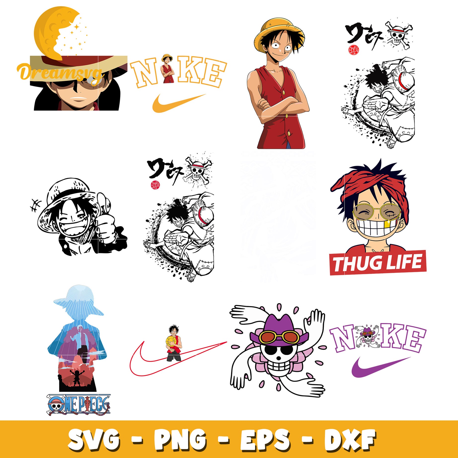 Monkey D.Luffy logo nike bundle svg, thug life svg, anime svg