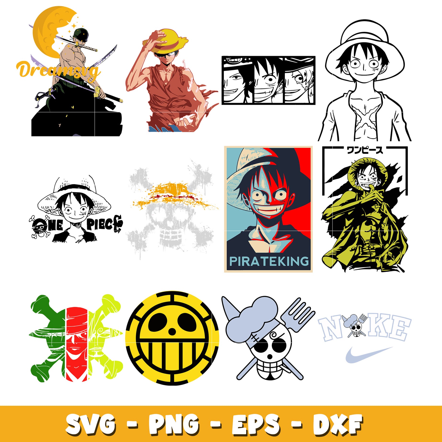 Monkey D.Luffy pirateking bundle svg, anime characters svg