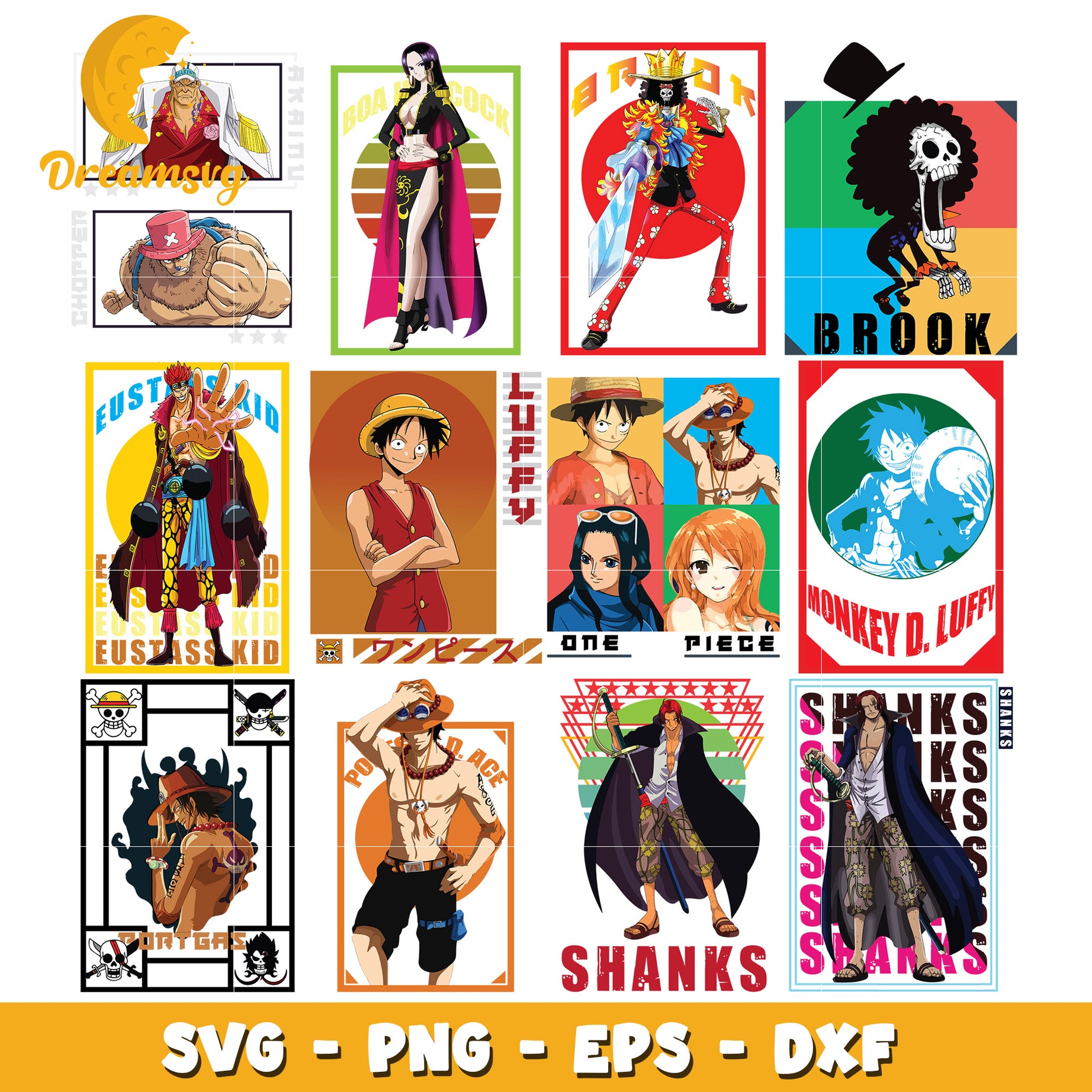 One piece pirates characters bundle svg, one piece cast svg