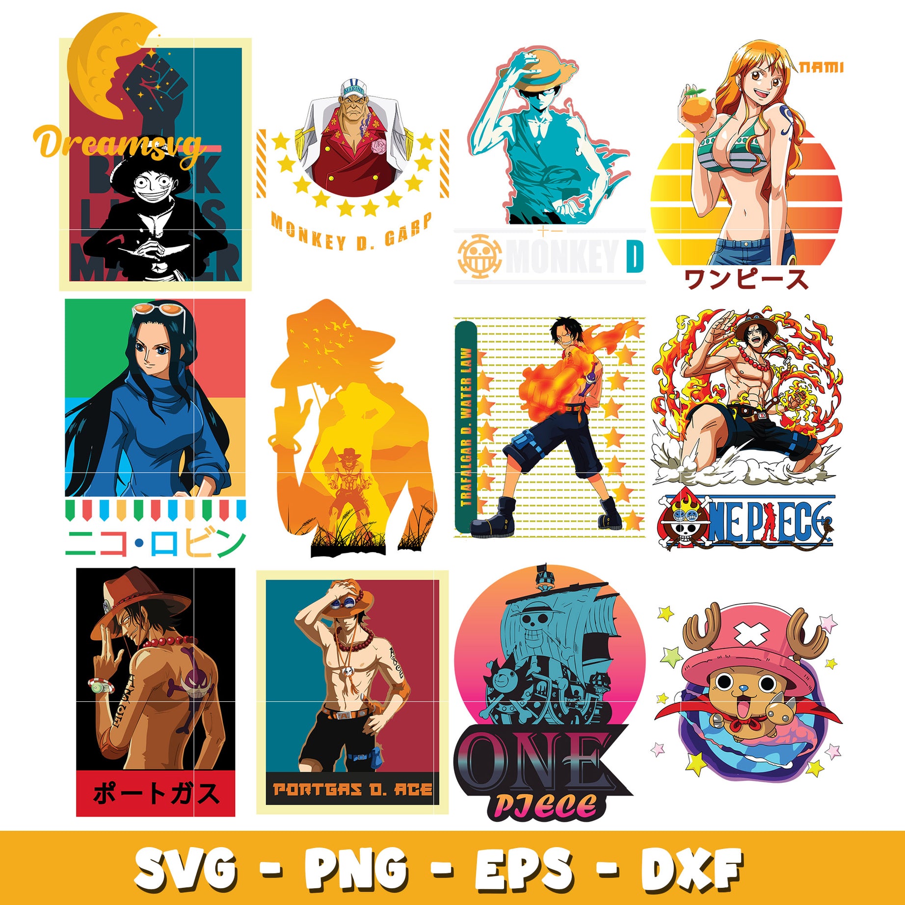 Portgas D.Ace character bundle svg, One piece characters svg