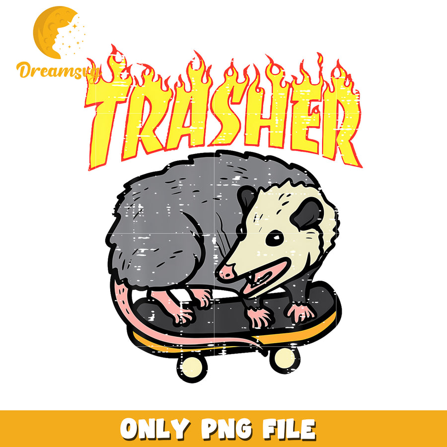 Opossum Skateboard Trasher png, trending memes png, funny possum png